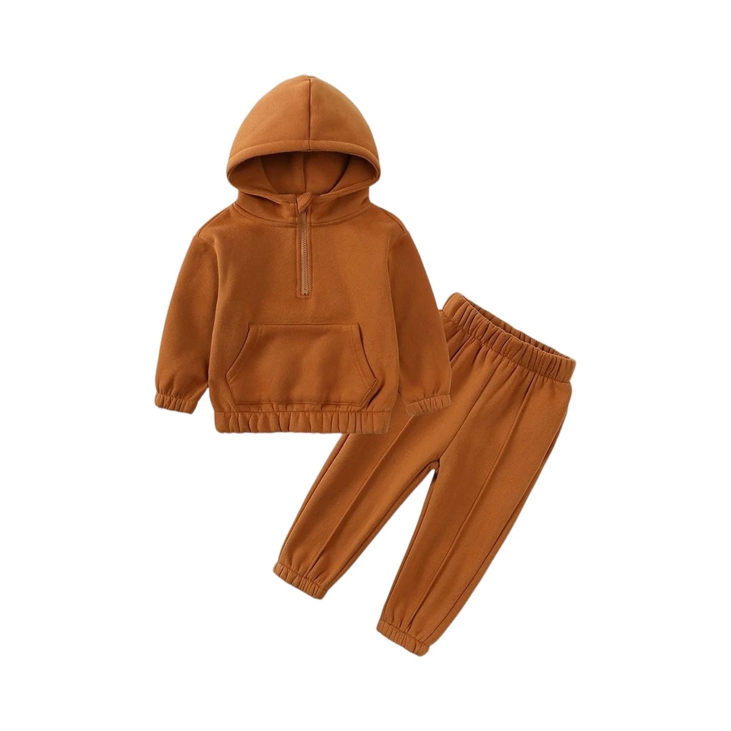 2Pcs Kids Boys Girls Winter Solid Warm Suits Children Cotton Fleece Hooded Sweater Sweatpants Set Toddler Tracksuit Sportsuit