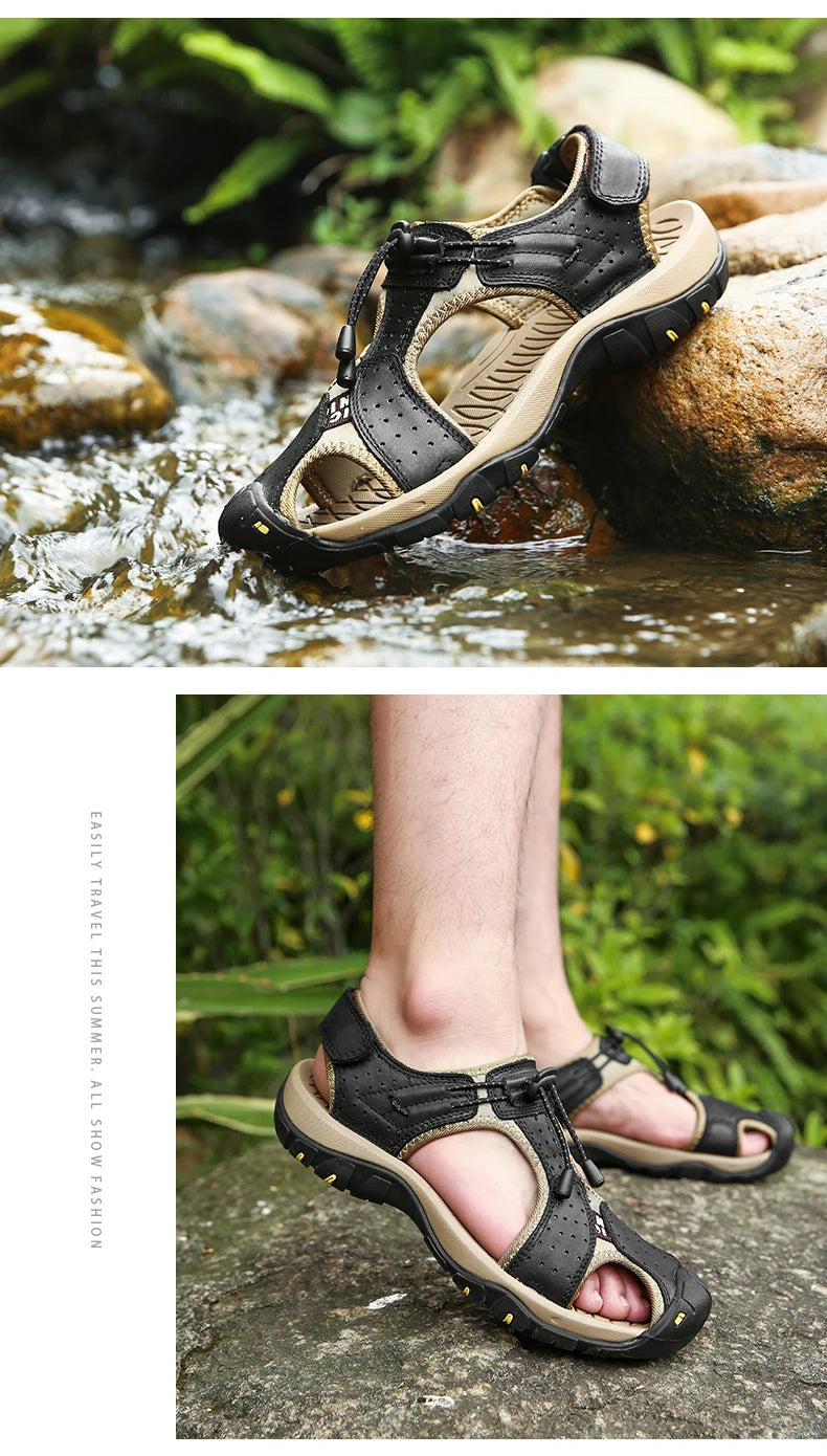 Leather Men Sandals Summer Shoes 2023 New Plus Size Mens Sandals Fashion Casual Outdoor Beach Slippers Breathable Wading Shoes