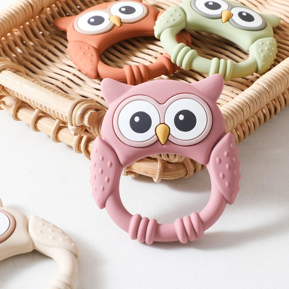 1pc Silicone Teether Baby 0-12 Toys Owl Silicone Cartoon Teether Food Grade Teething Toys for Toddlers Rattle Sensory Toys Gifts