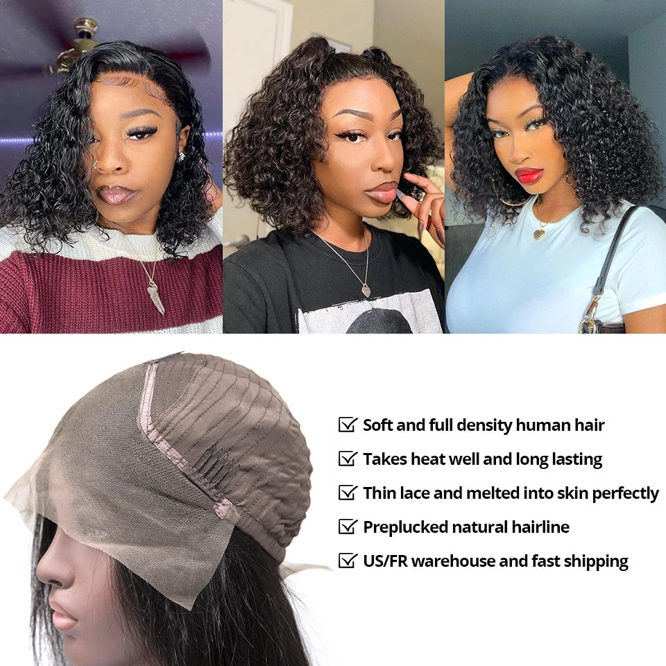 SVT Brazilian Water Wave Short Bob Lace Front Closure Wig Human Hair Wigs Wavy Curly Bob Frontal Wigs For Women Preplucked