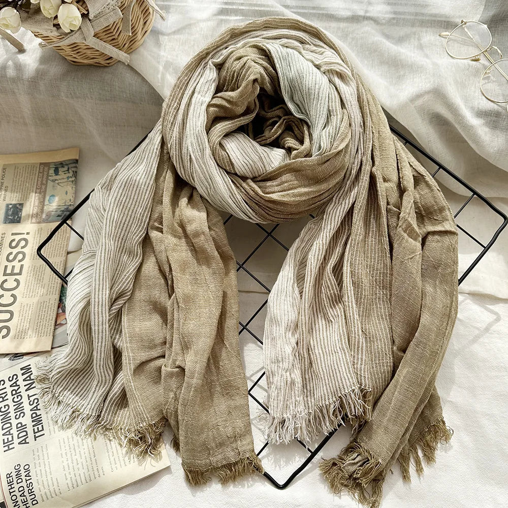 Cotton Linen Striped Scarf for Men Autumn Winter Men's Scarves Soft Warm Neckerchief Male Accessories Bufandas Shawls