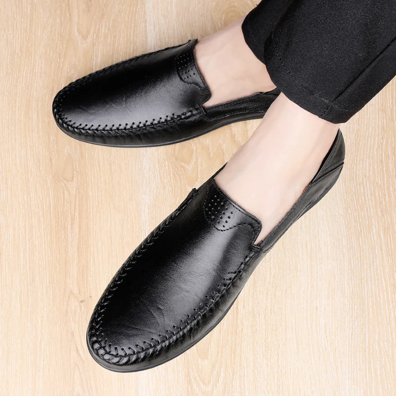 CLOHOO Men's Stitching None Slip Genuine Leather Shoes Handmade Loafer Business Wedding Plus Size Formal Casual Shoes for Men
