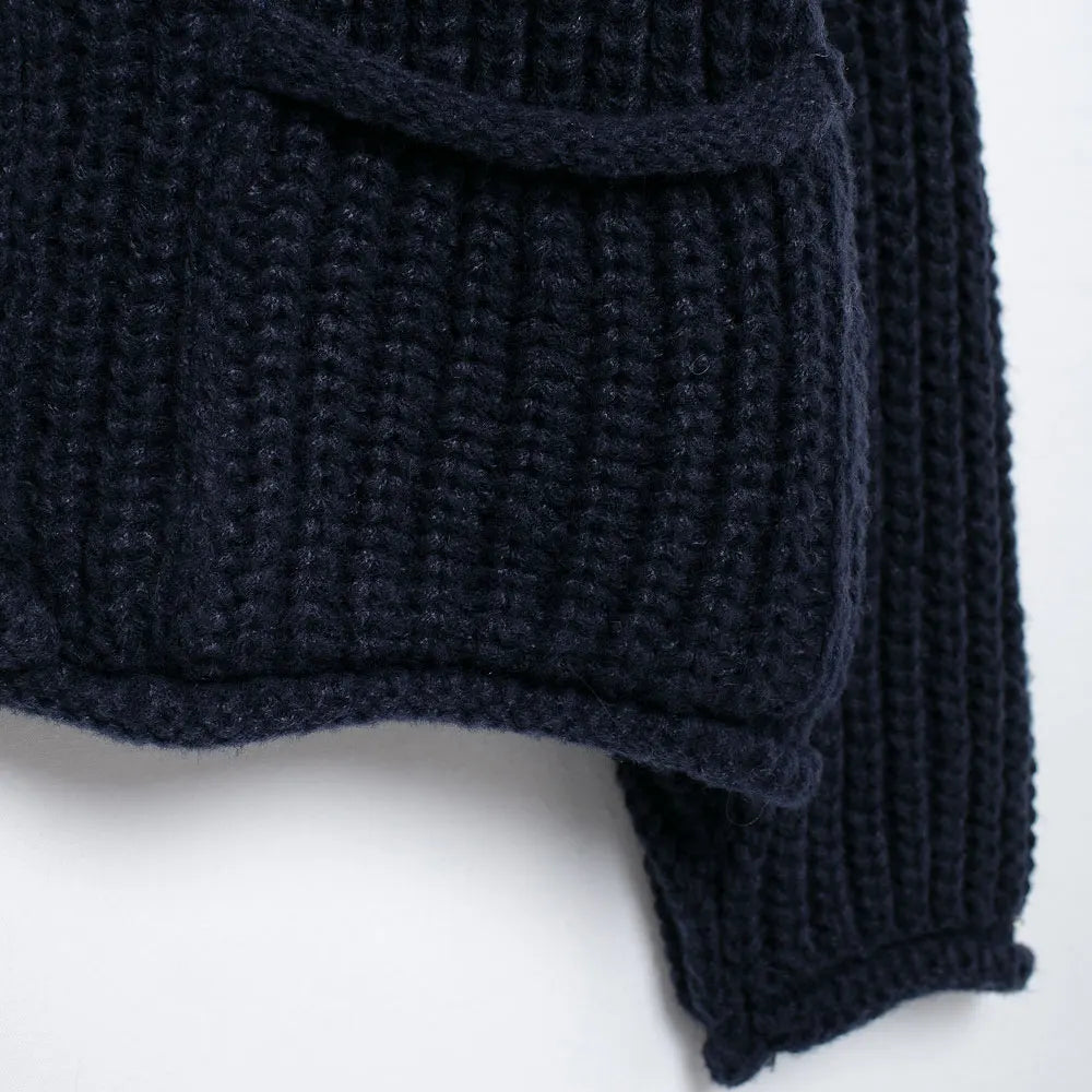 TRZA-Women's Long Sleeve Knit Cardigan Sweater, Gold Buttons, Front Patch Pockets, O Neck, Female Outerwear, Chic Tops, Fashion