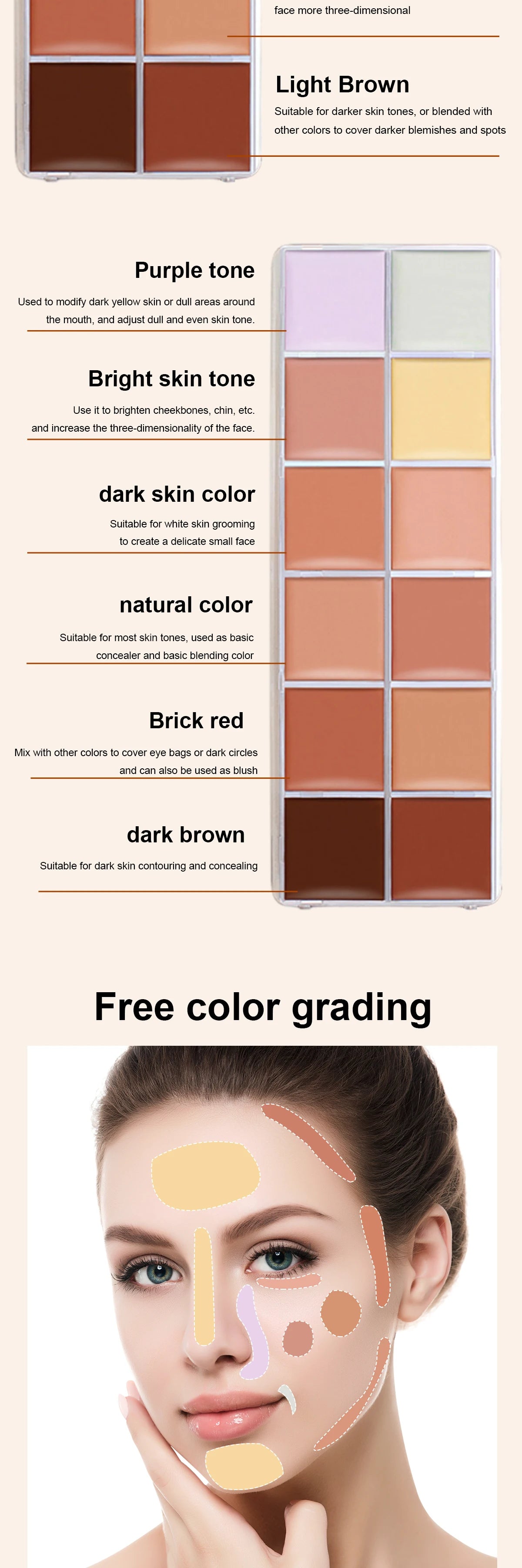 12 Color Concealer Foundation Makeup, Waterproof Skin Tone Correction Concealer, Long-term Full Coverage Makeup Facial Cosmetics