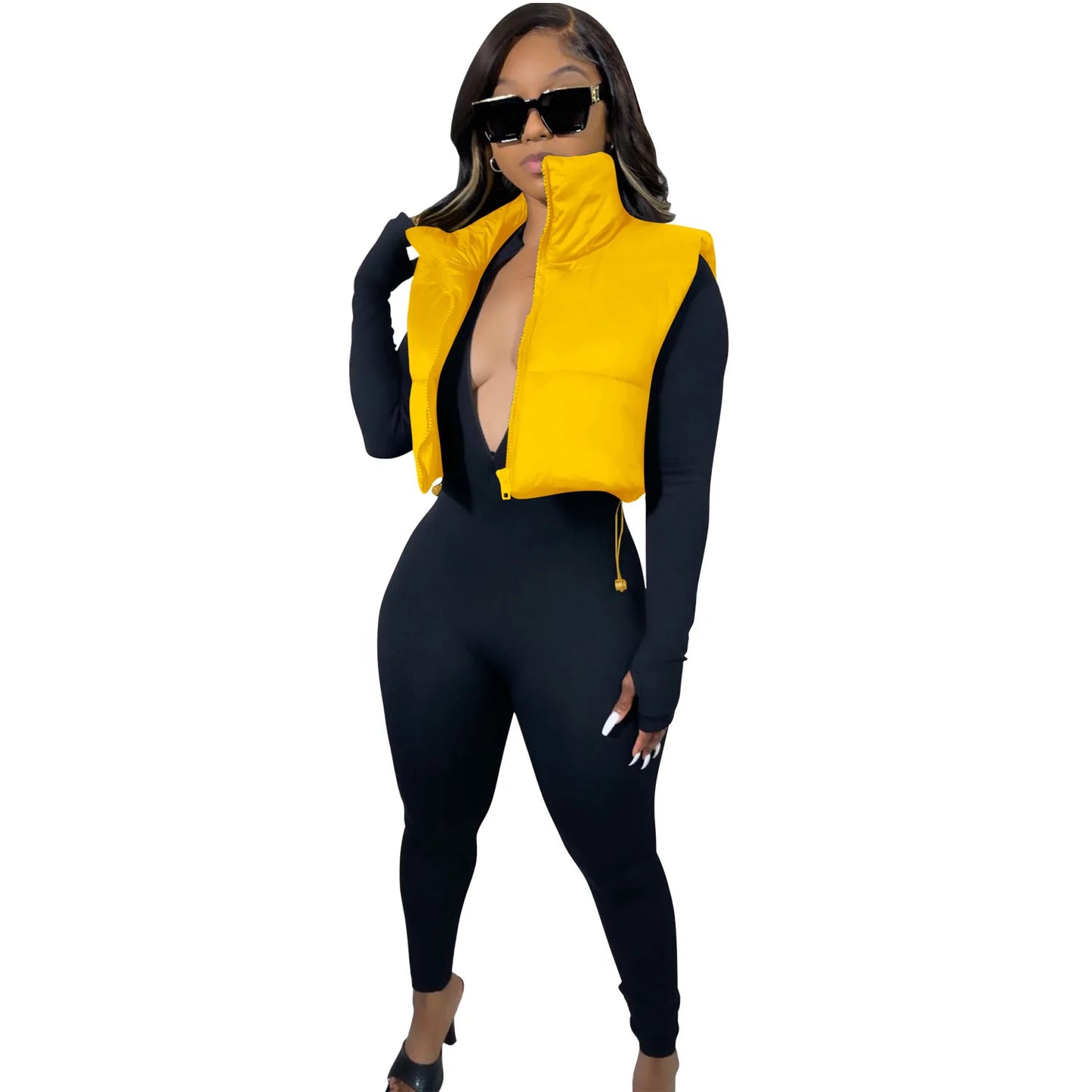 Women's Winter Vest Fashion Faux Leather Padded Jacket Coat Vintage PU Black And White Female Short Waistcoat Chic Clothes Tops