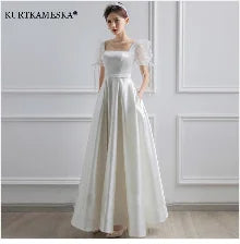 Luxury French White Satin Trailing Bride Wedding Dress Sexy Halter Backless Ball Gown Wedding Evening Prom Dresses for Women