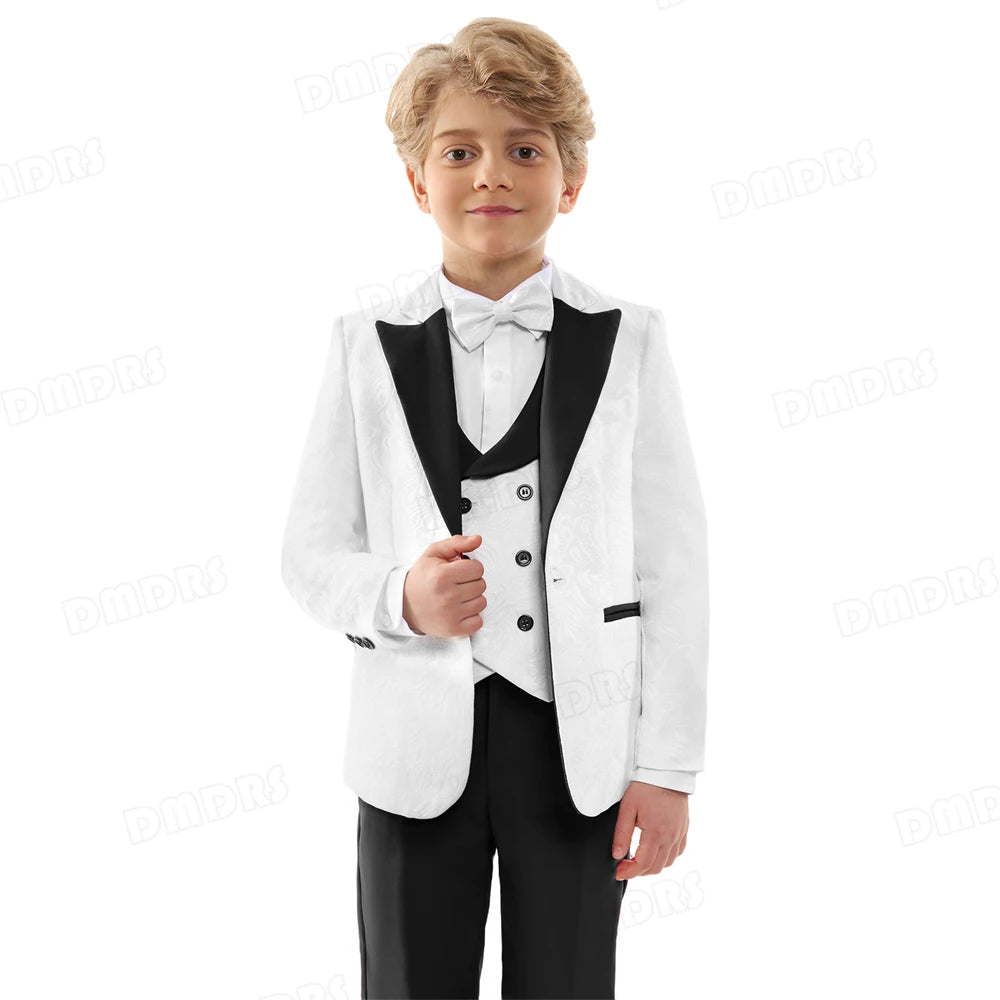 Jacquard Suit for Kids 3-14 Yrs, Wedding Suit for Boys, Pasilsey 4-Pieces Suit Set Children Communion Tuxedo Formal Suits