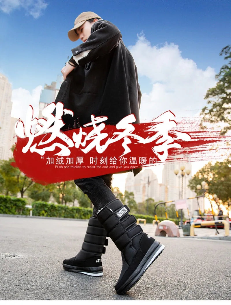 Men's Mid-calf Snow Boots Winter Plush Warm Cotton Boot Fashion Casual High Top Boots for Men Non-slip Platform Boots Big Size47