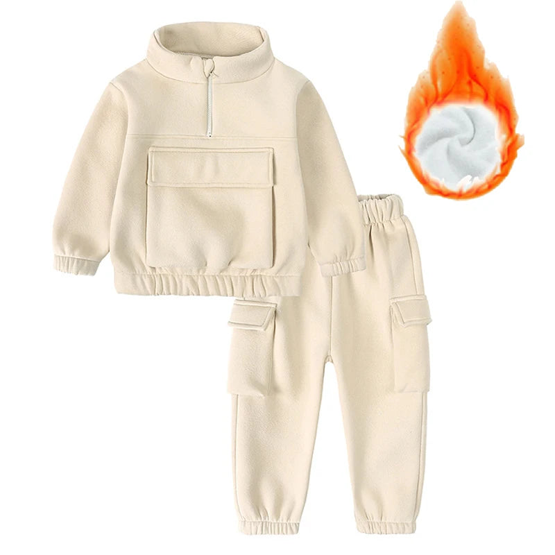 2-12 years old children's clothing winter new boys and girls' fleece sweater suit hooded Plush sportswear children's suit