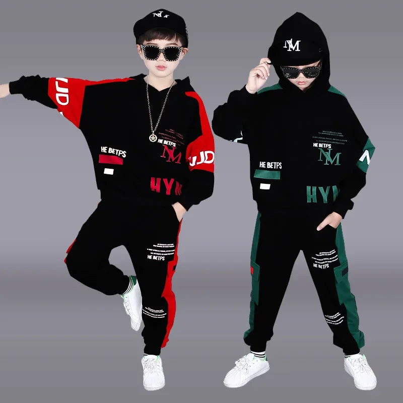 2025 spring autumn children Boy Clothes Teenager tracksuit letters Hooded Top Shirts Sweatshirt + Ankle-tie Pant 5 10 11 12 year