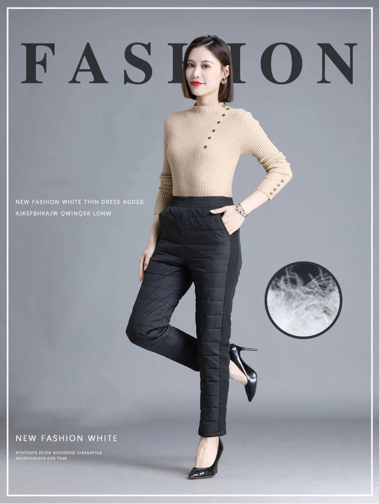 Winter 90% Duck Down Thicken Harem Pants Mom Casual High Waist Warm Pantalones Loose Windproof Straight Spodnie New Trousers