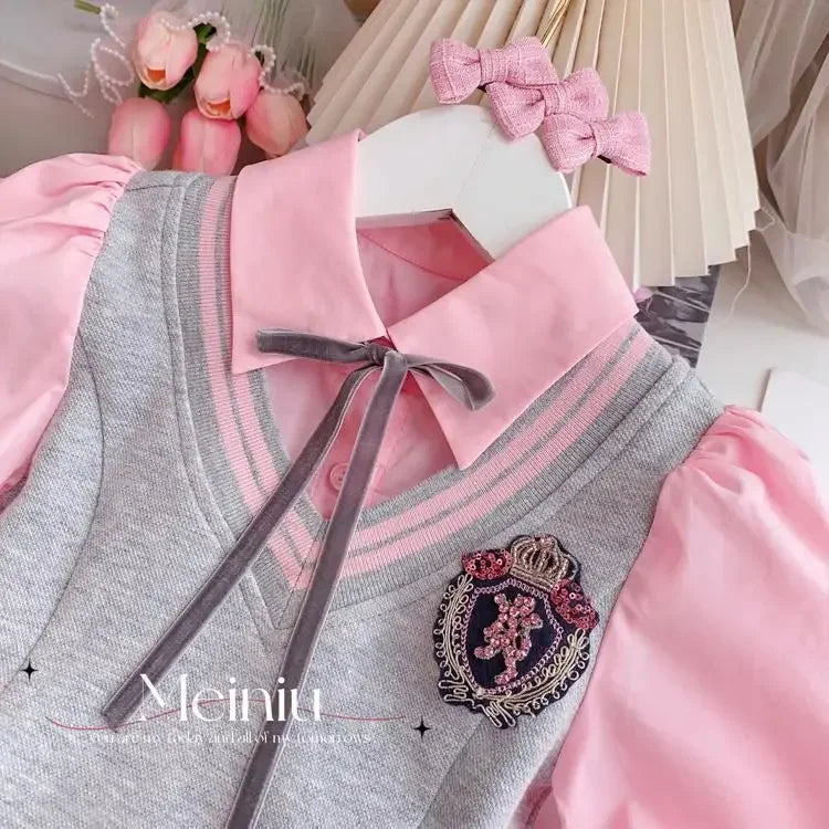 Children's Clothing Sets Fake Two Pieces Blouse + Pleated Skirt Kids Clothes Girls 4 To 15years Skirt Sets Baby Girl Outfit Set