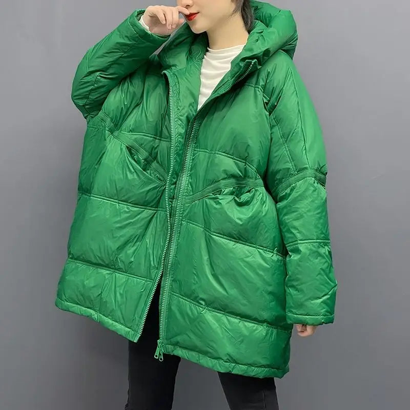 New Winter Jacket Women Parkas Hooded Coat Korean Drawstring Zipper Loose Coat Pockets Thicken Warm Casual Coats Trend A49