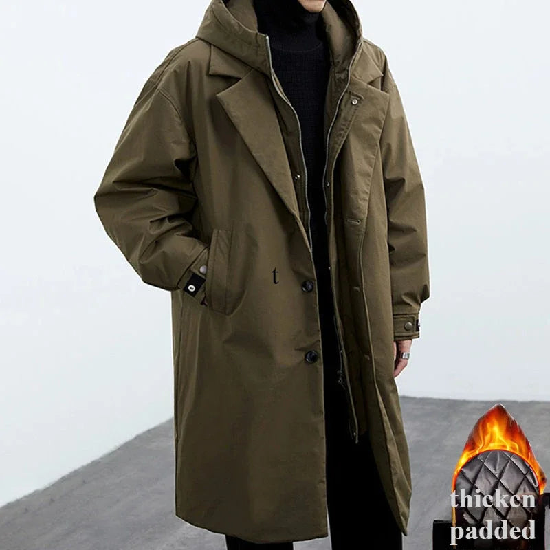 Winter Coats Men Hooded Long Trench Coat Korean Fashion Techwear Autumn Windbreaker Padding Men Winter Clothing