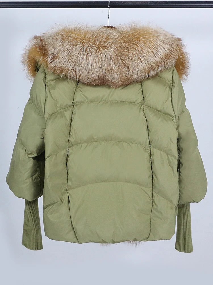 OFTUBY 2023 White Duck Down Jacket Winter Women Warm Loose Coat Natural Real Fox Fur Collar Thick Luxury Outerwear New Fashion