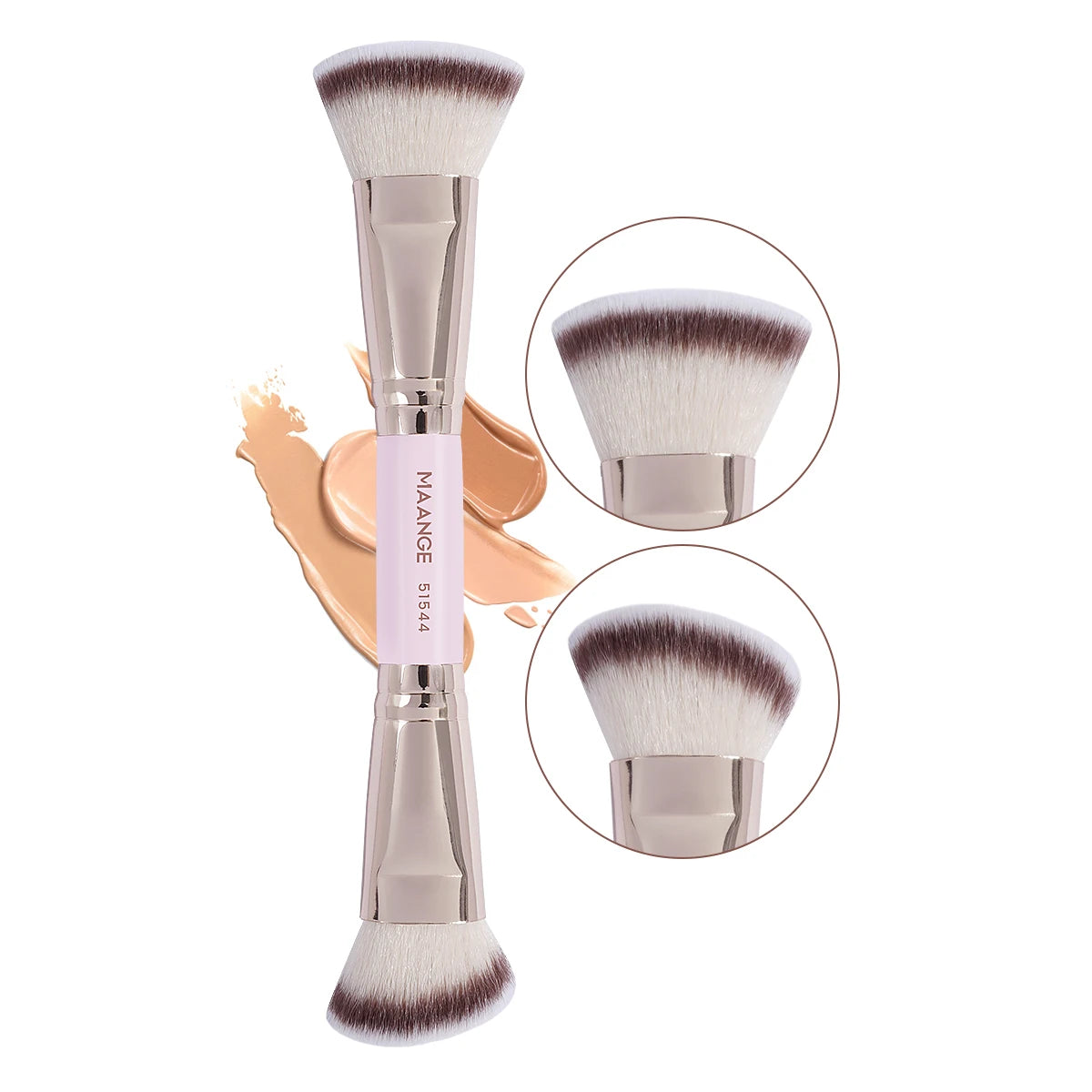 MAANGE Double Head Makeup Brushes 2 In 1 Flat/Angled Foundation Concealer Contour Brush for Blending Loose Powder Liquid Cream
