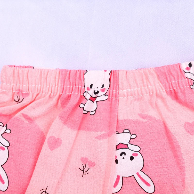 Summer Baby Girl's Short Sleeved Suit Cartoon Rabbit Cotton Children Girls Sleepwear T-shirt+shorts 2Pcs Kids Sets Pyjamas  ﻿