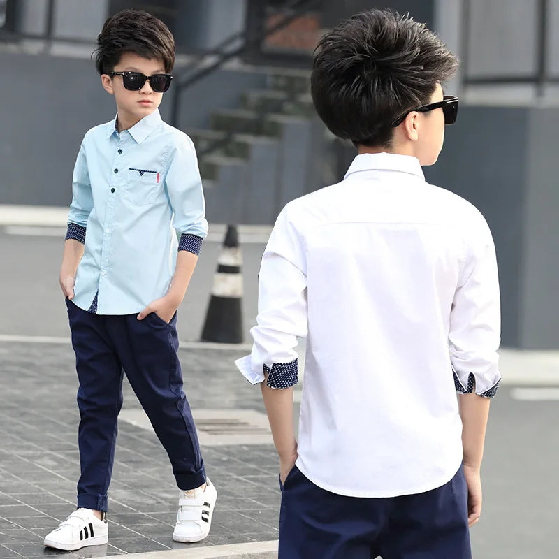 2025 Teenager Kids Boys Clothes Children Shirts Fashion School Casual Tops Cotton Boys Shirts 5 6 7 8 9 10 11 12 13 14 15 Years