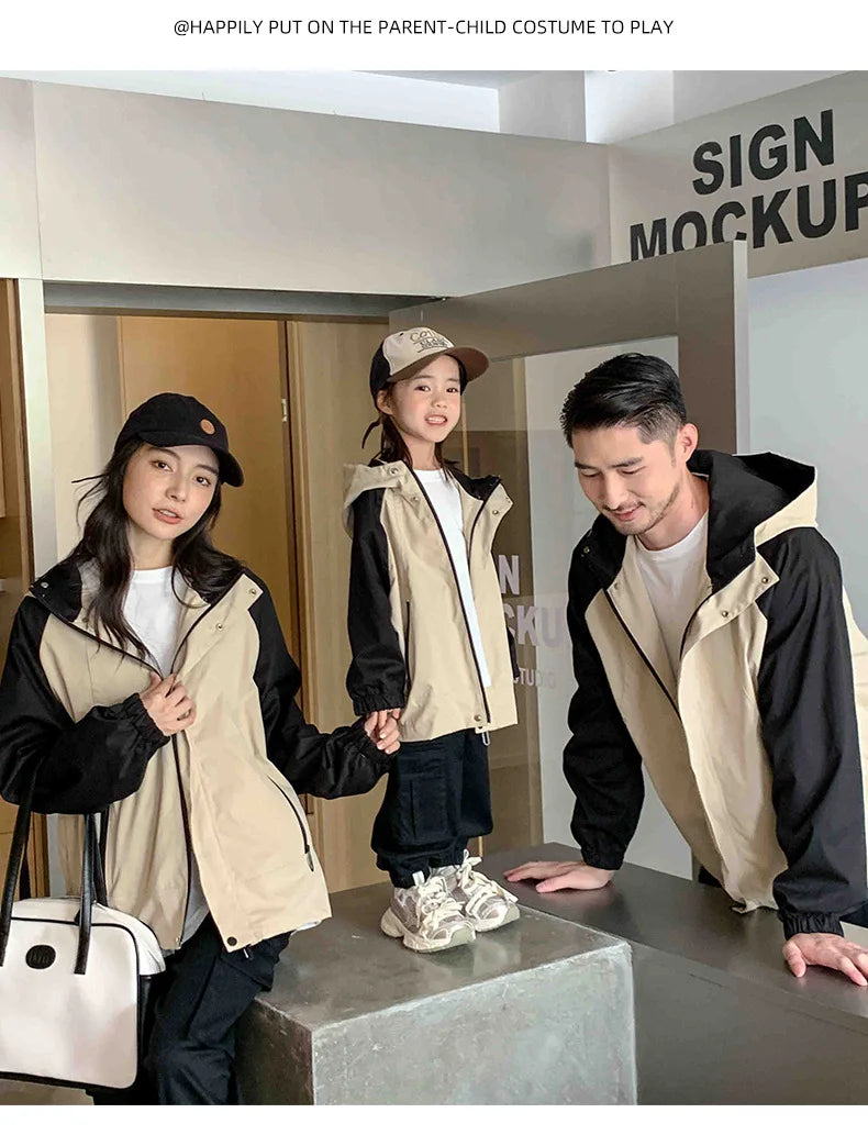 Autumn 2024 New Famliy Outdoor Clothes Fashion Korean Style Dad Mom and Daughter Son Matching Tops Zip Jacket Cargo Pants Outfit
