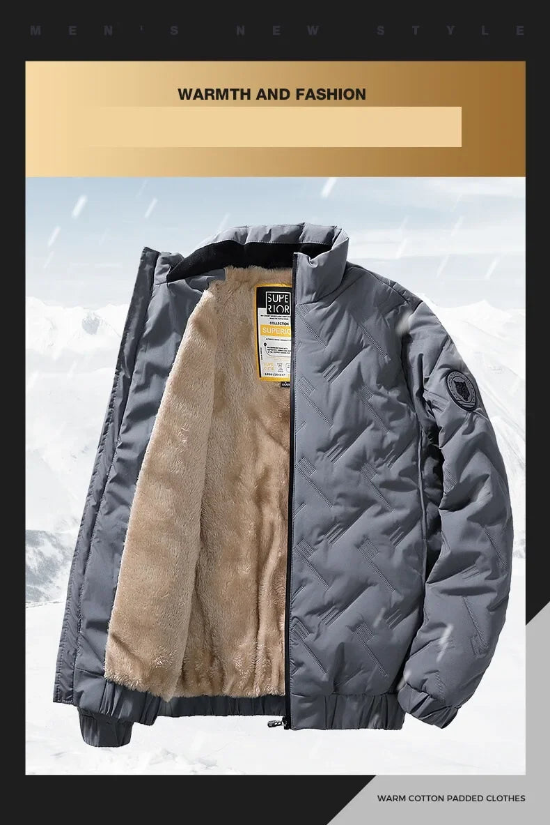 Winter Casual Fashion Streetwear Jacket Mens Puffer Coats Mens Clothes  Standing Collar Warm Top Coat Middle-aged Men With Plush