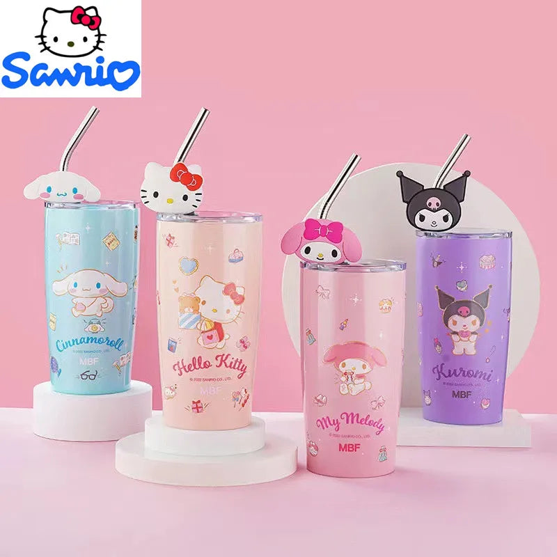 600ML Sanrio thermos cup kawaii hello Kitty kuromi melody student children gift anime cartoon cute portable straw large capacity