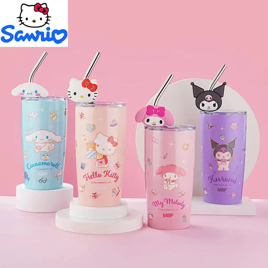 600ML Sanrio thermos cup kawaii hello Kitty kuromi melody student children gift anime cartoon cute portable straw large capacity