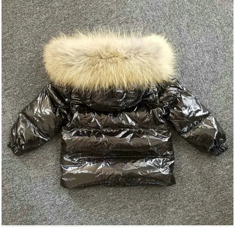 New Winter 2023 Kids Boutique Clothing 2 Pieces Sets Down Jacket Suspender Trousers Big Fur Collar Warm Soft Unisex Ski Suit