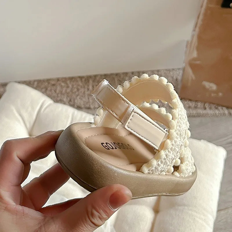 Girls' Sandals Open Toe Baby Shoes for Little Girls Sweet Casual Soft Sole Straight Strap Beach Slipper Flats Size 21-30