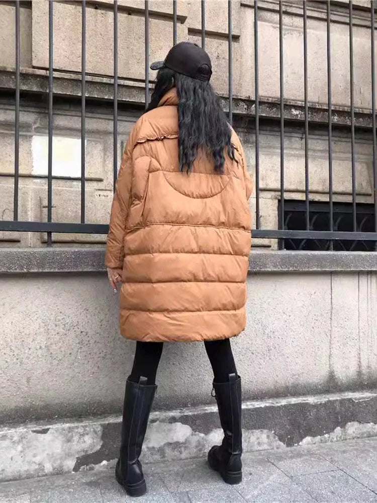 Winter Coats White Duck Down Puffer Jacket Women Medium Long Hooded Keep Warm Large Loose Thick Retro Warm Outwear Down Jackets