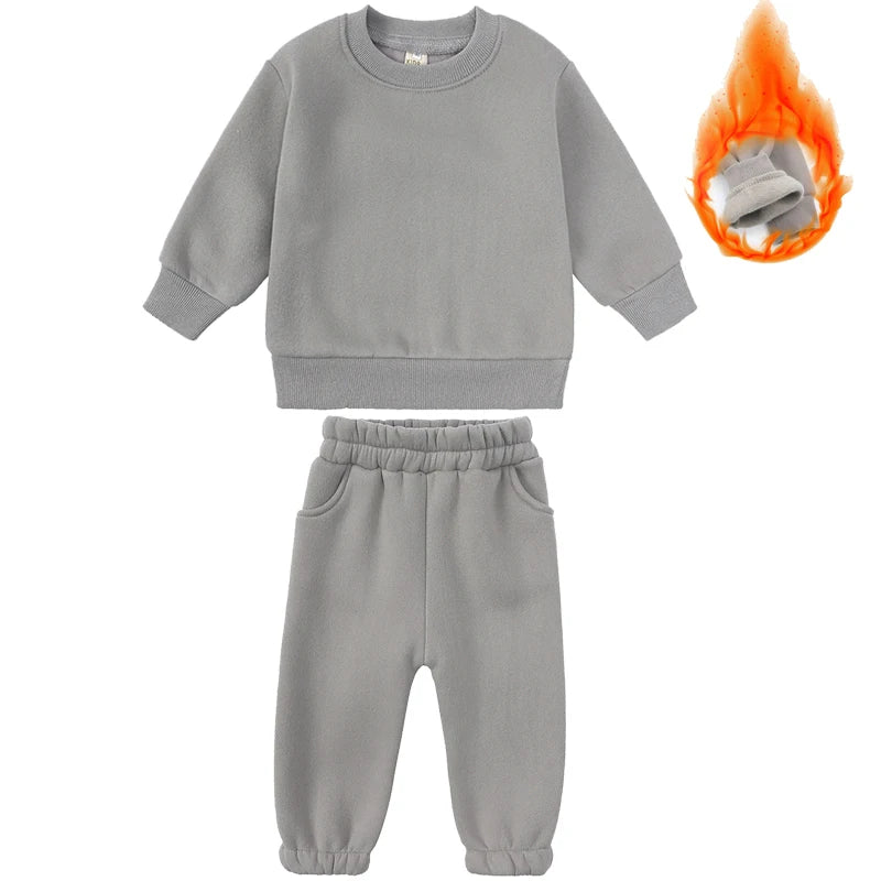 2-12 years old children's clothing winter new boys and girls' fleece sweater suit hooded Plush sportswear children's suit