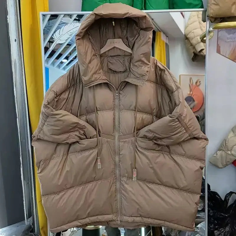 New Winter Jacket Women Parkas Hooded Coat Korean Drawstring Zipper Loose Coat Pockets Thicken Warm Casual Coats Trend A49