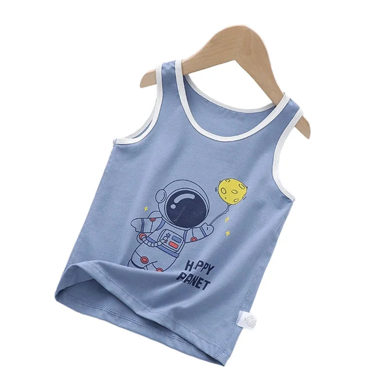 2025 Summer Kids Tanks Top Children's Vest Baby Underwear Clothing Cartoon Printed Top Cotton T-shirt Boys Sleeveless Tank 0-8 Y