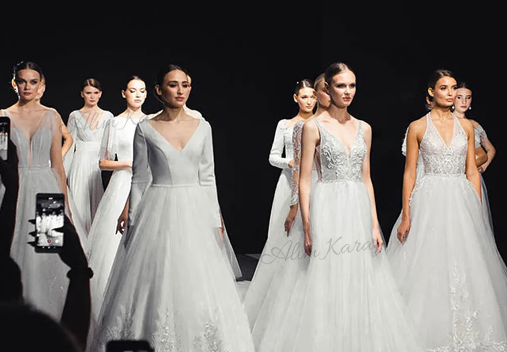 Alim Kara V-neck Ball Gown Wedding Dress 2026 Classic Beaded Satin customized Bridal Beach Princess B346 Party Vestido De Novia