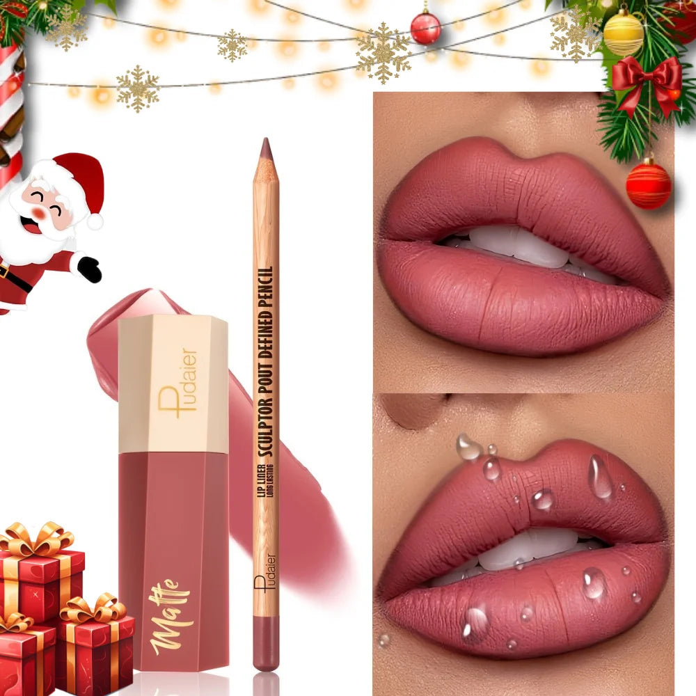 Flawless Lip Kit: Matte Lip Liner Pencil &  Lip Gloss, Silky Smooth, Smudge-Proof & Non-Drying Formula for Fuller Lips.