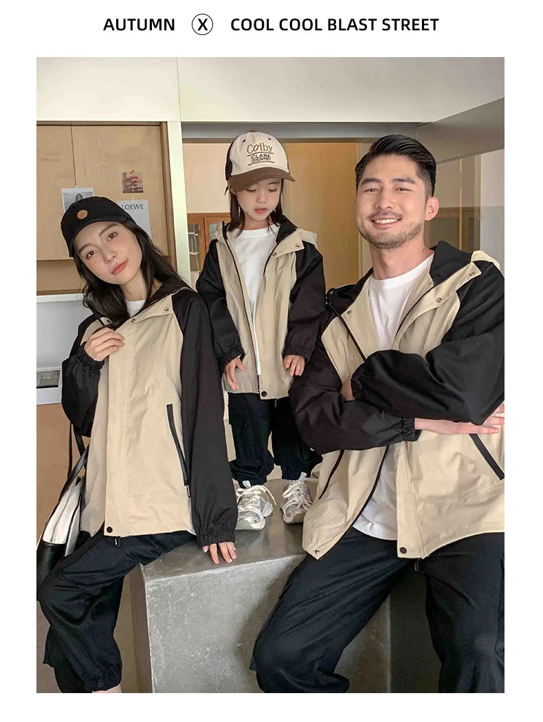 Autumn 2024 New Famliy Outdoor Clothes Fashion Korean Style Dad Mom and Daughter Son Matching Tops Zip Jacket Cargo Pants Outfit