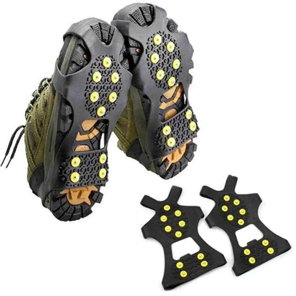 10 Studs Anti-Skid Snow Ice Gripper Climbing Shoe Spikes Grips Cleats Overshoes Crampons Spike Shoes Outdoor Mountaineering