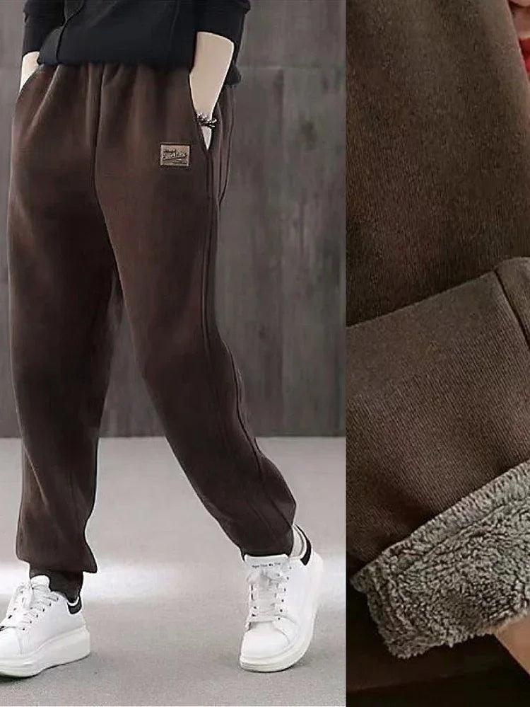 Winter Thick Warm Trousers Casual Sports Pants for Women High Waist Lamb's Wool Harem Pants with Fleece Cuffed Joggers 4XL