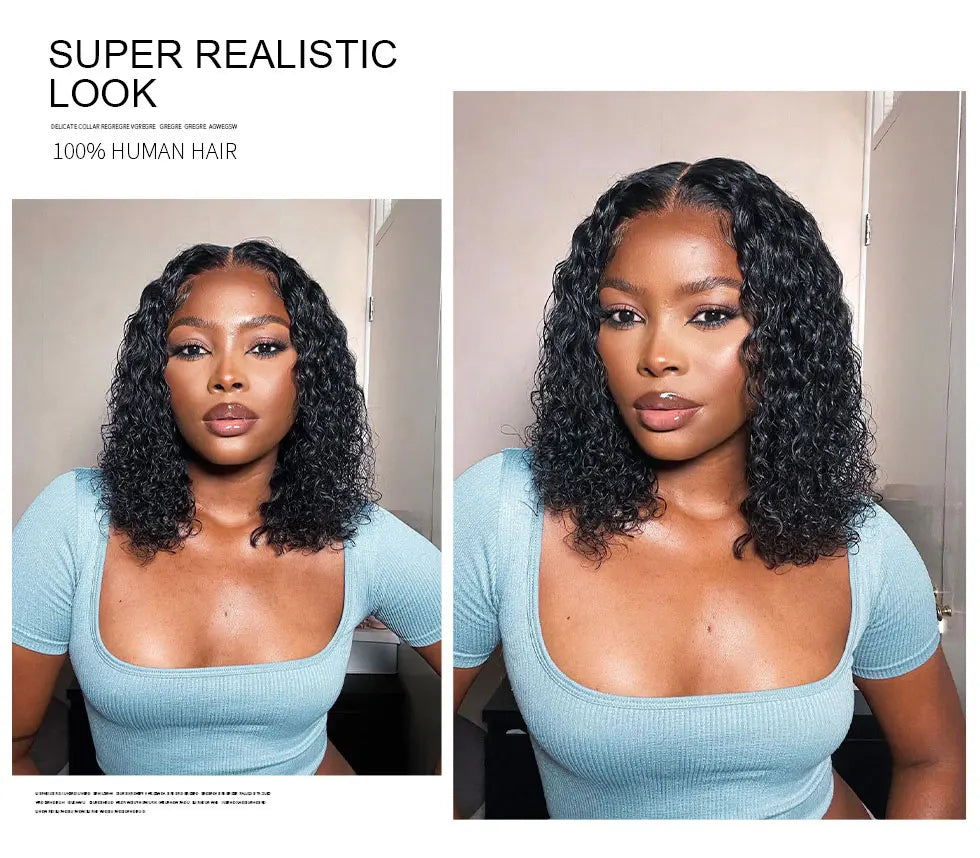 SVT Brazilian Water Wave Short Bob Lace Front Closure Wig Human Hair Wigs Wavy Curly Bob Frontal Wigs For Women Preplucked