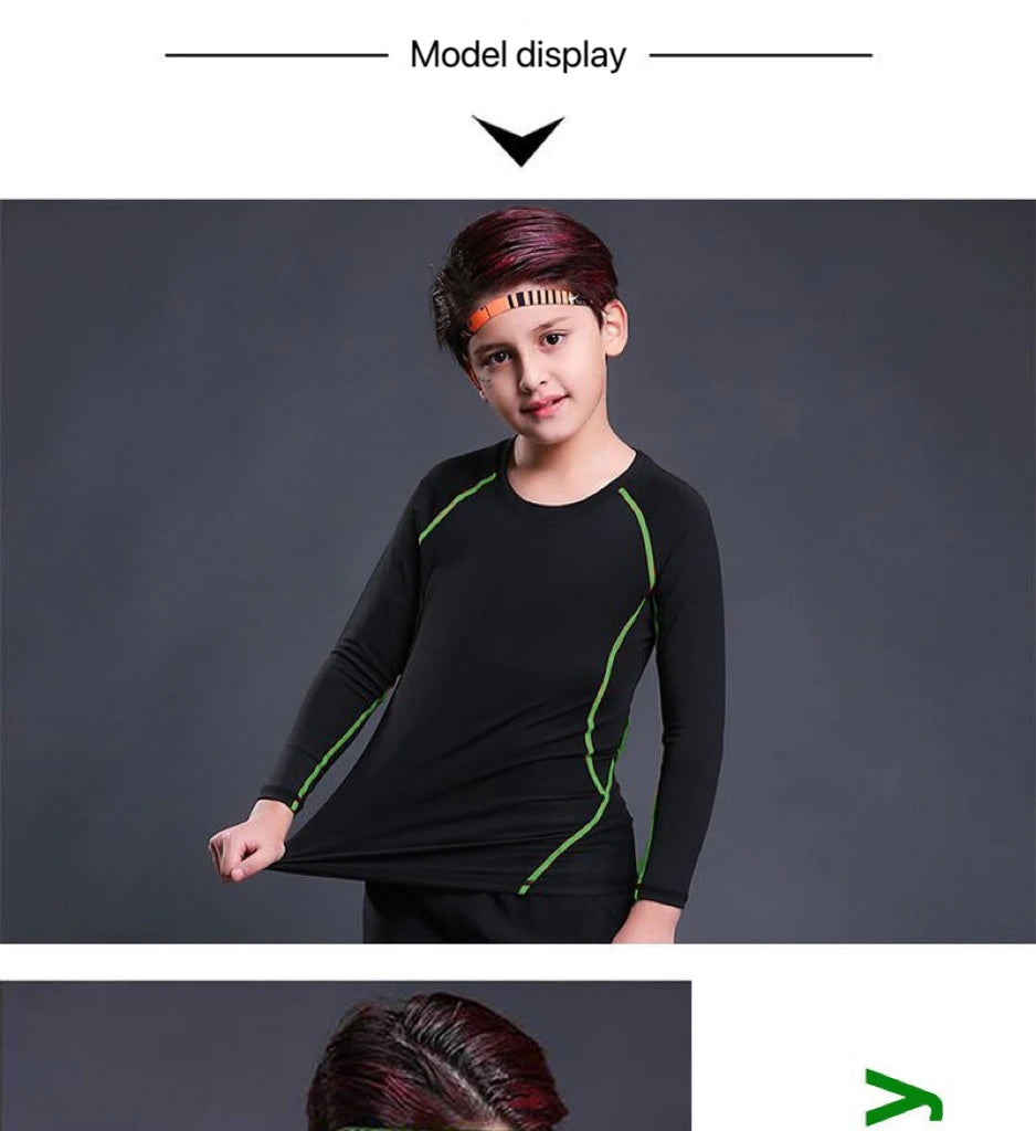 1 Set Boy Autumn Winter Quick Drying Tights Clothe Youth Kid Leggings Shirt Long Sleeve Basketball Football Sport Fitness Suit