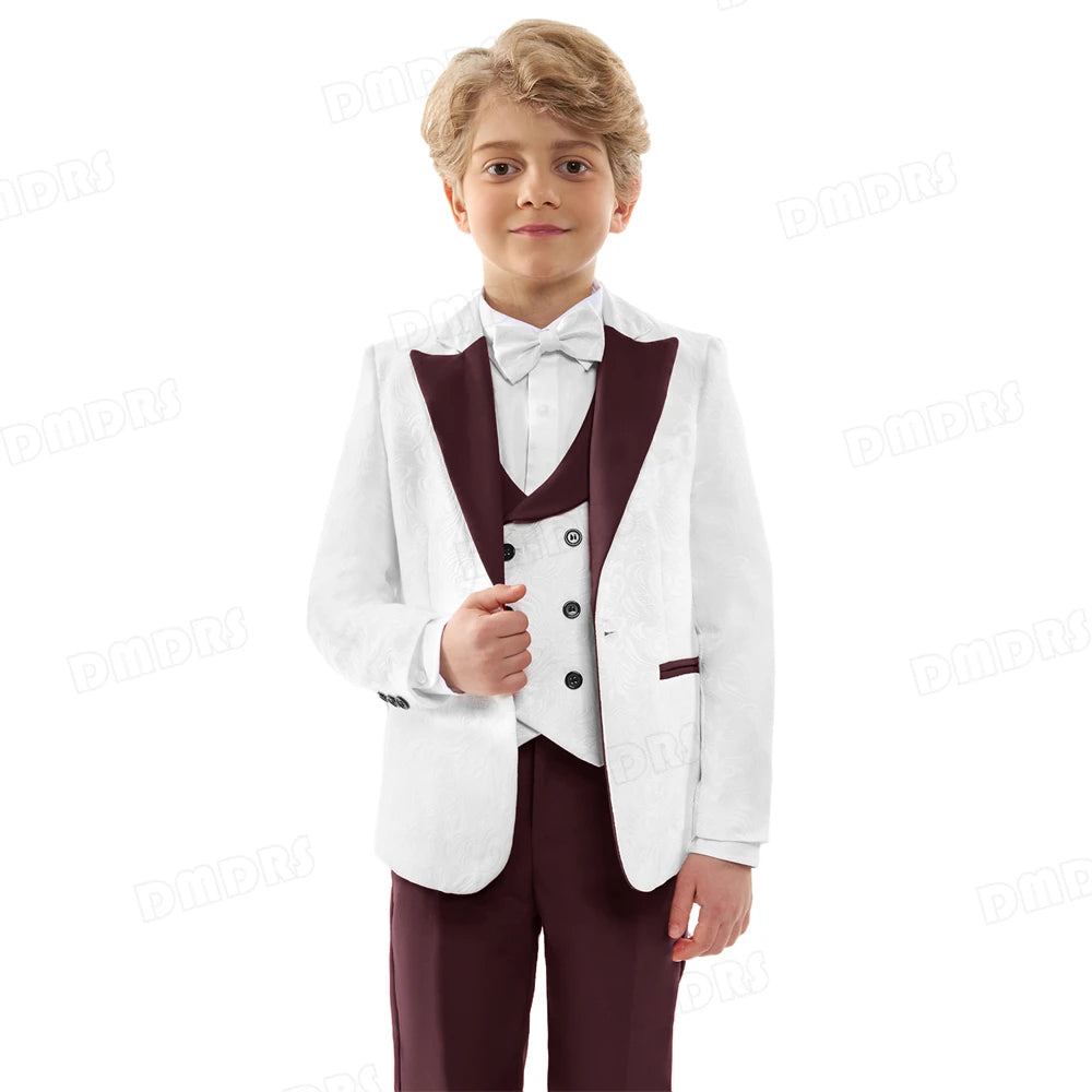 Jacquard Suit for Kids 3-14 Yrs, Wedding Suit for Boys, Pasilsey 4-Pieces Suit Set Children Communion Tuxedo Formal Suits