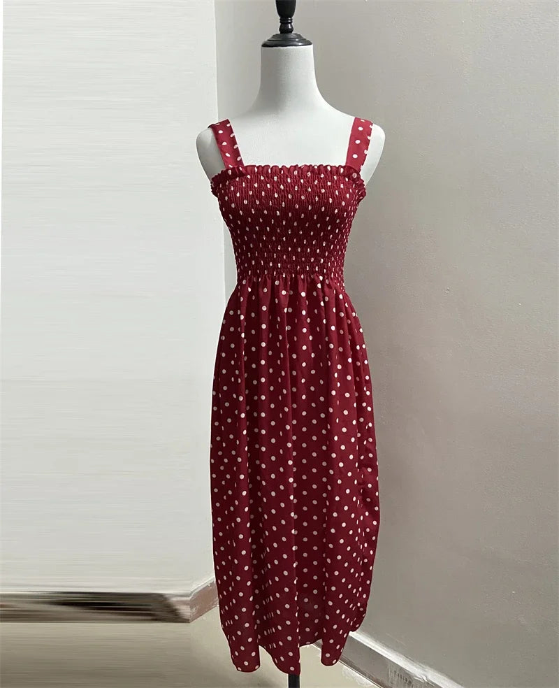 robe femme Summer Polka Dot Womens Dresses Elegant Square Neck Sleeveless Chiffon Long Dress Super Discount vestidos para mujer