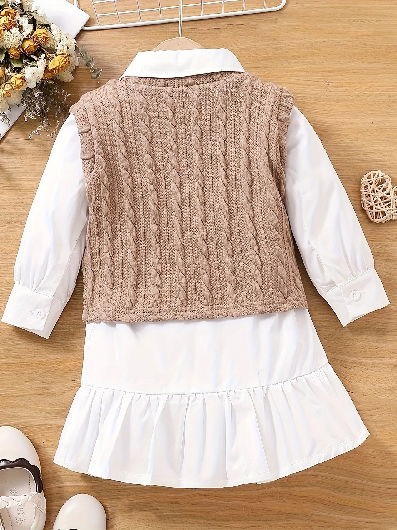 Girls Fashionable Casual Two-Piece Shirt Dress + Vest Suitable for 18 Months - 6 Years Old