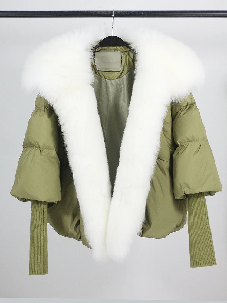 OFTUBY 2023 White Duck Down Jacket Winter Women Warm Loose Coat Natural Real Fox Fur Collar Thick Luxury Outerwear New Fashion
