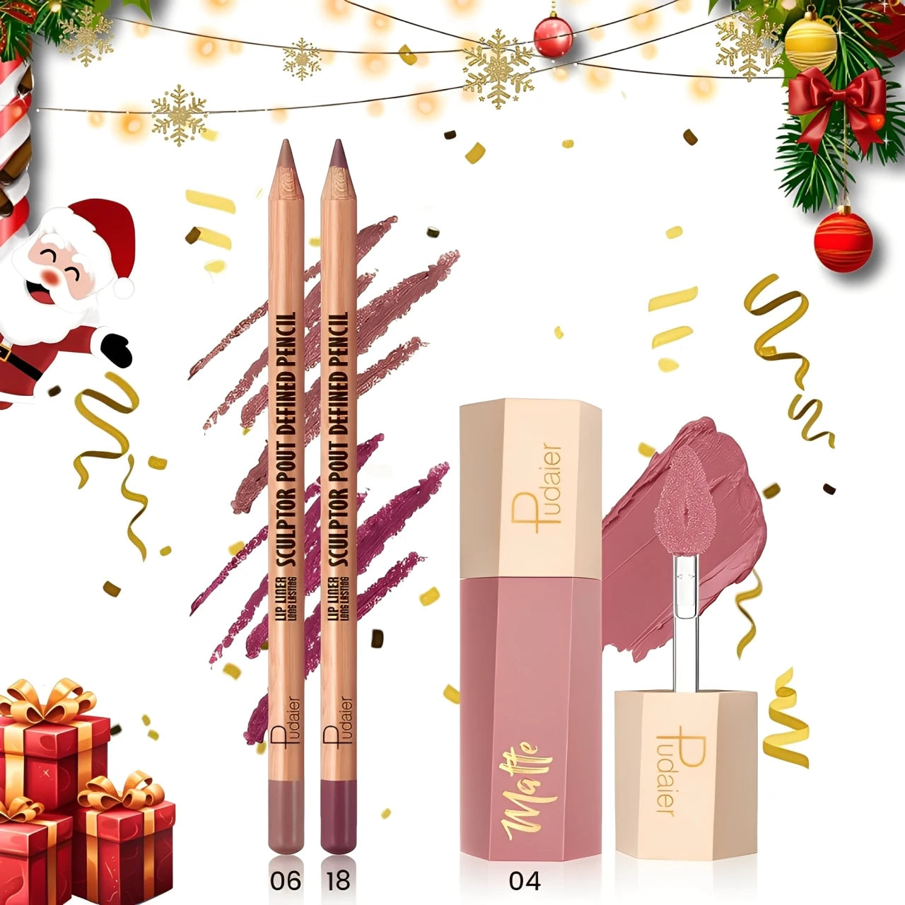 Flawless Lip Kit: Matte Lip Liner Pencil &  Lip Gloss, Silky Smooth, Smudge-Proof & Non-Drying Formula for Fuller Lips.