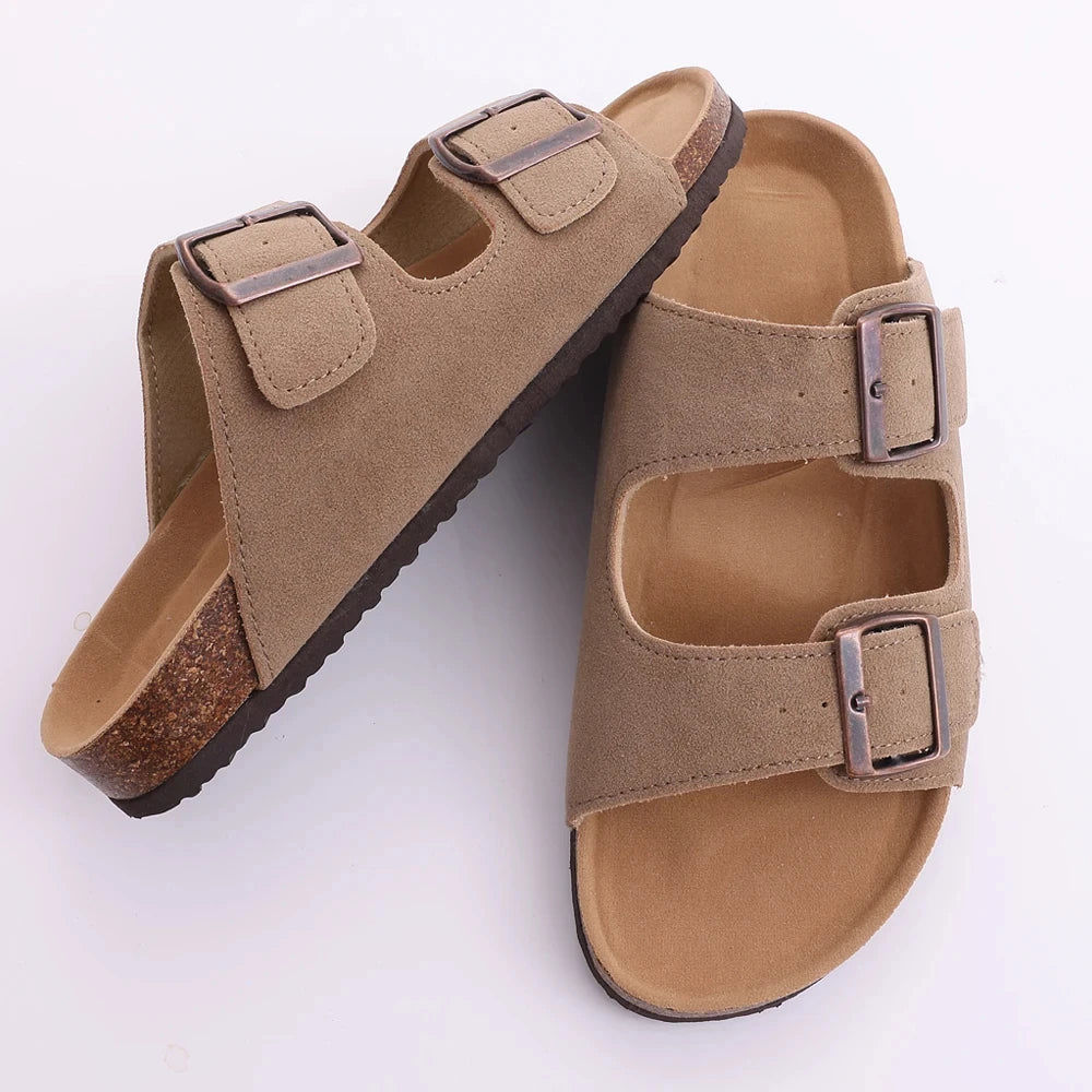 Kidmi New Fashion Women's Sandals Summer Cork Clogs Sandals Classic Women Mules Soft Suede Beach Slides With Adjustable Buckle