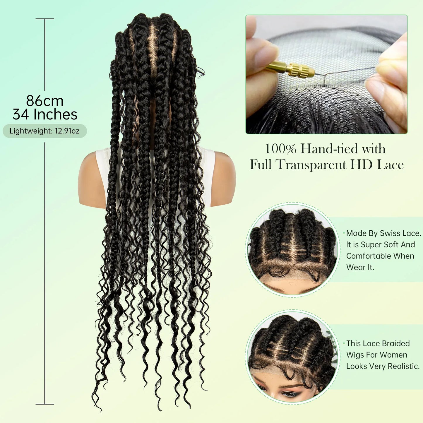 Cornrow Braided Wigs with Curly Ends Knotless Lace Frontal Braids Wig Synthetic Full Lace Braided Wigs with Baby Hair for Women