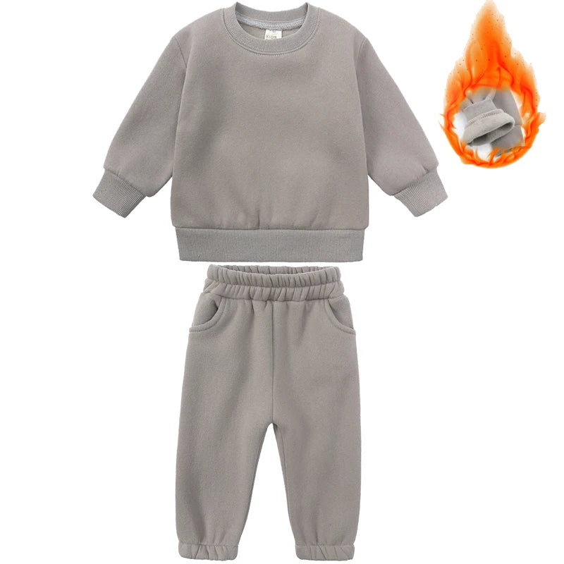 2-12 years old children's clothing winter new boys and girls' fleece sweater suit hooded Plush sportswear children's suit