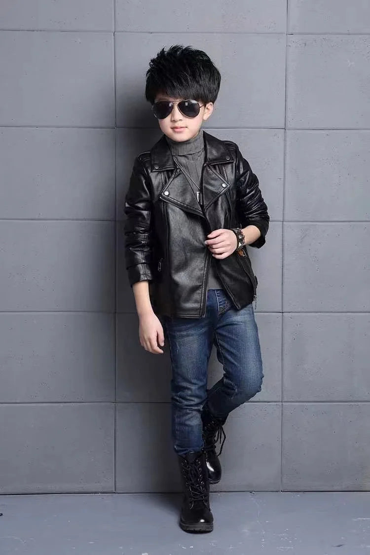 3-12 years old Girls faux leather Jacket Children PU Coat Long Sleeve Zip Belt Locomotive Jacket Stylish Teen Kids Boys Jackets