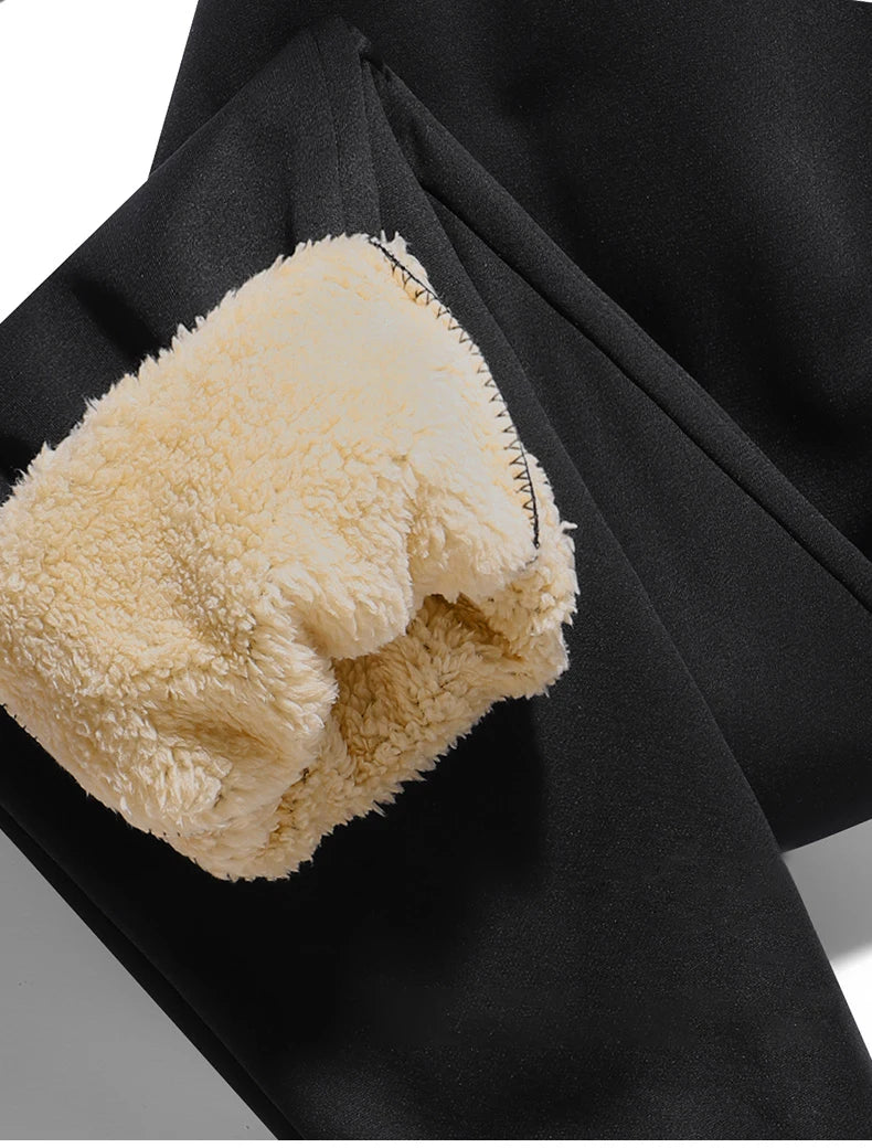 Pants for men in autumn and winter, thickened with fleece for outerwear, casual pants, warm lamb wool sports sweatpants