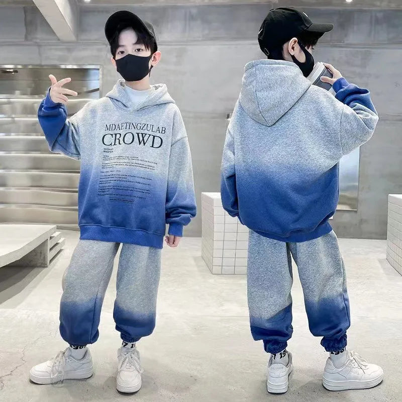 Teenage Boy Clothes Set Spring Letter Gradient Sweatshirt Pullover and Pants Suit Children's Boys Top and Bottom 2pcs Tracksuit
